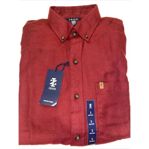 Izod‎ Men's Small Shirt Burgundy Long Sleeve Quick Dry Wicking Stratton Flannel - Picture 1 of 6